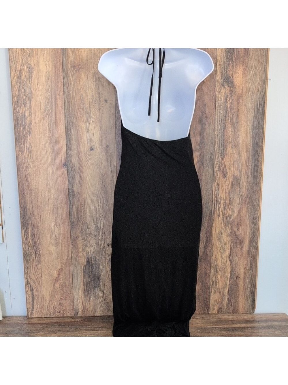 SHEIN Elegant Black Halter Backless Fitted Maxi Dress S -715V - Picture 5 of 7